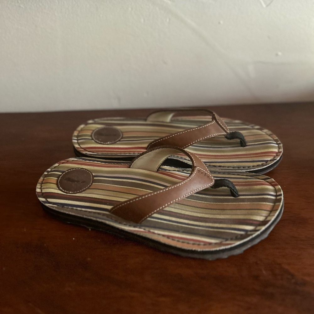 Privo Striped Leather Flip Flops